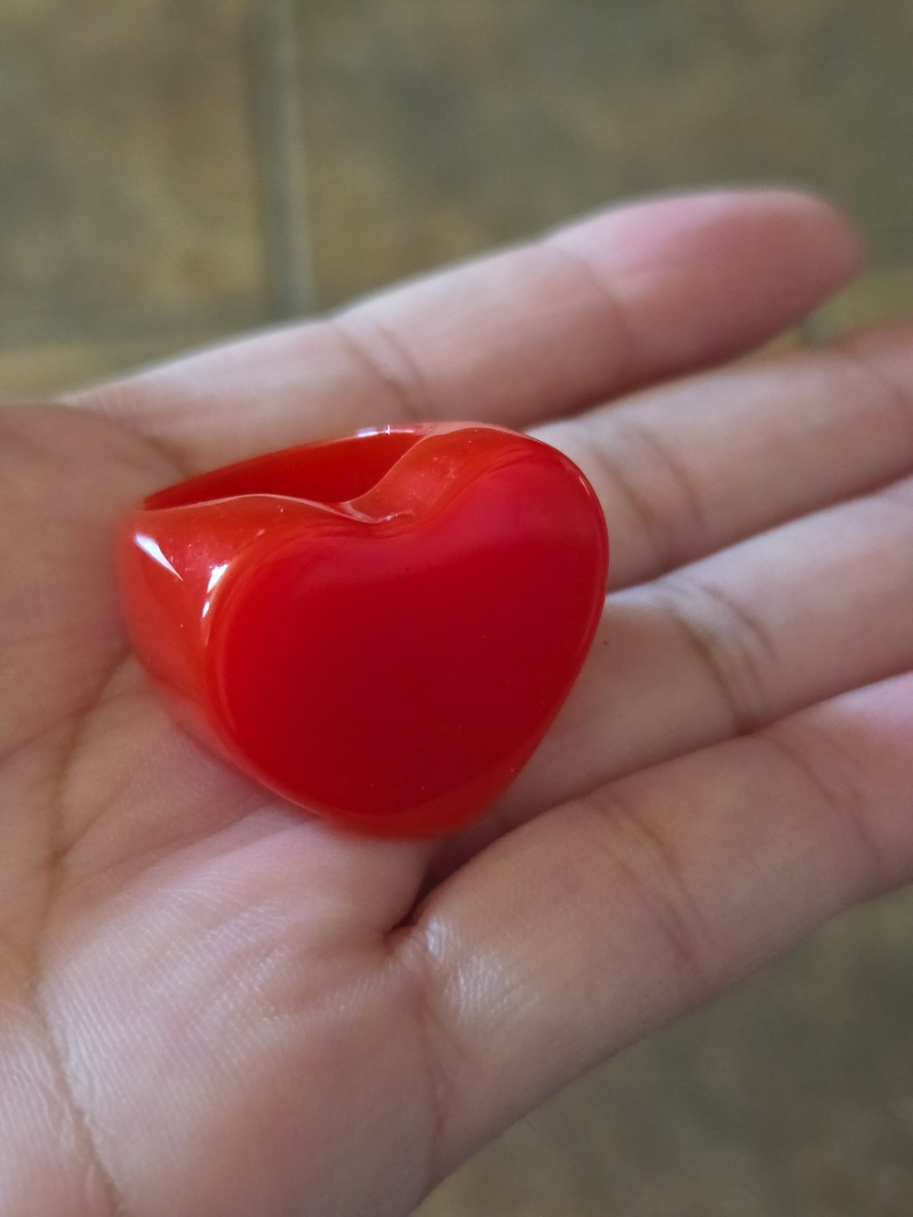 Bright Red Heart Resin Ring